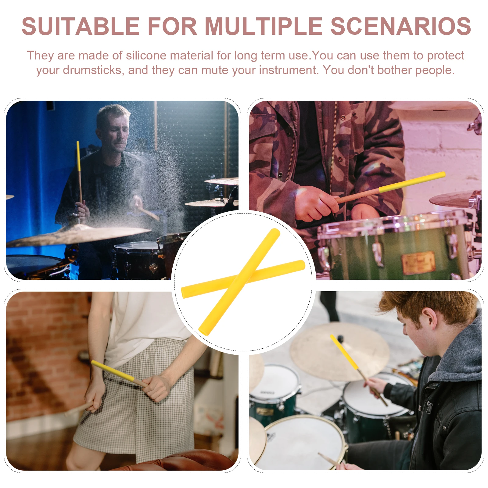 

2 Pcs Mute Replacement Tip Practice Drum Stick Rubber Cover Head Protective Drumstick