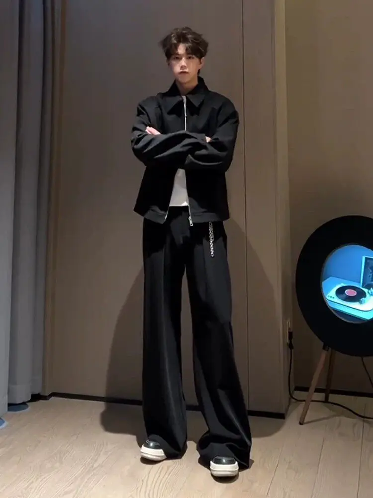 Black Cleanfit Ice Silk Men's Casual Pants Slimming Straight Leg Lightweight Summer Trousers for Youth Casual Wear