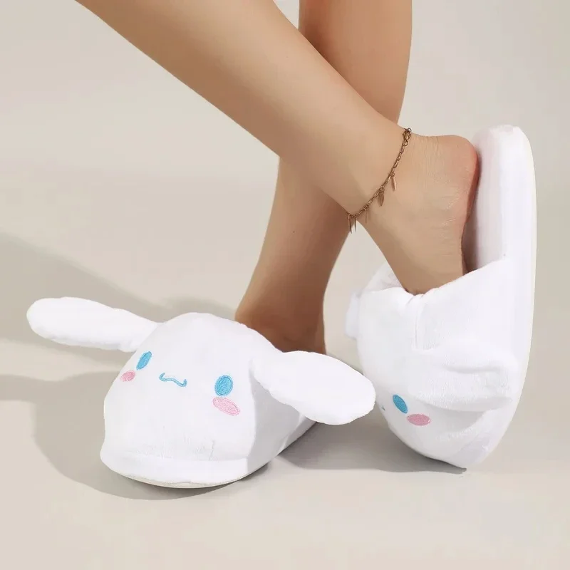 Kawaii Cinnamoroll ผ้าฝ้ายรองเท้าแตะอะนิเมะฤดูหนาว, รองเท้าแตะคู่น่ารักทำให้หูอบอุ่นรองเท้าแตะย้ายใหม่