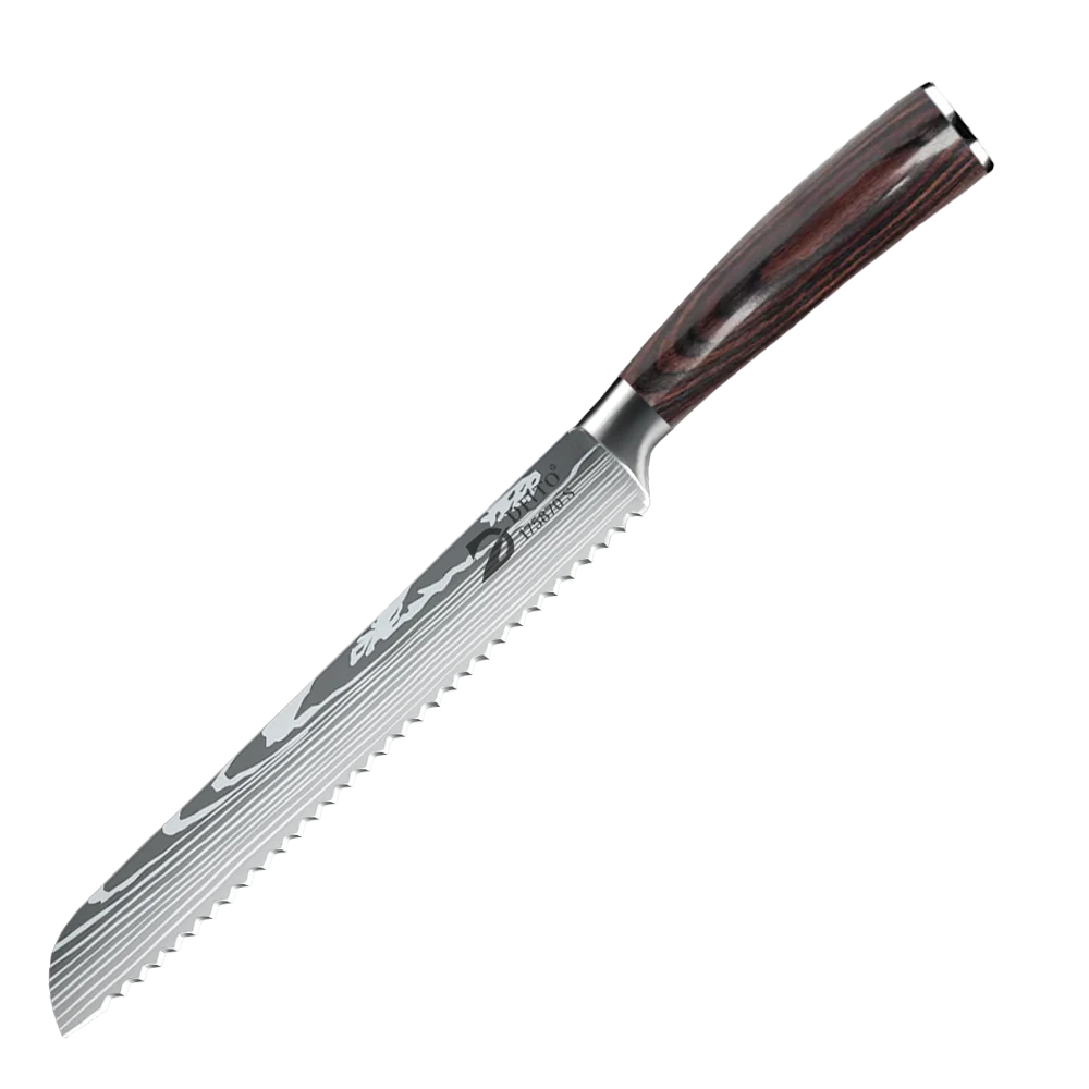 MDHAND Küchenbrotmesser mit gezacktem Design, Laser-Damaskus-Küchenmesser, 7CR17 Edelstahlklinge, Brotmesser, Geschenkbox