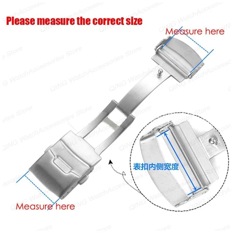 Solid Folding Clasps 304L Stainless Steel Watchband Buckle 18/20/22/24mm Thickened Double Press Folding Button Watch Accessories image 4