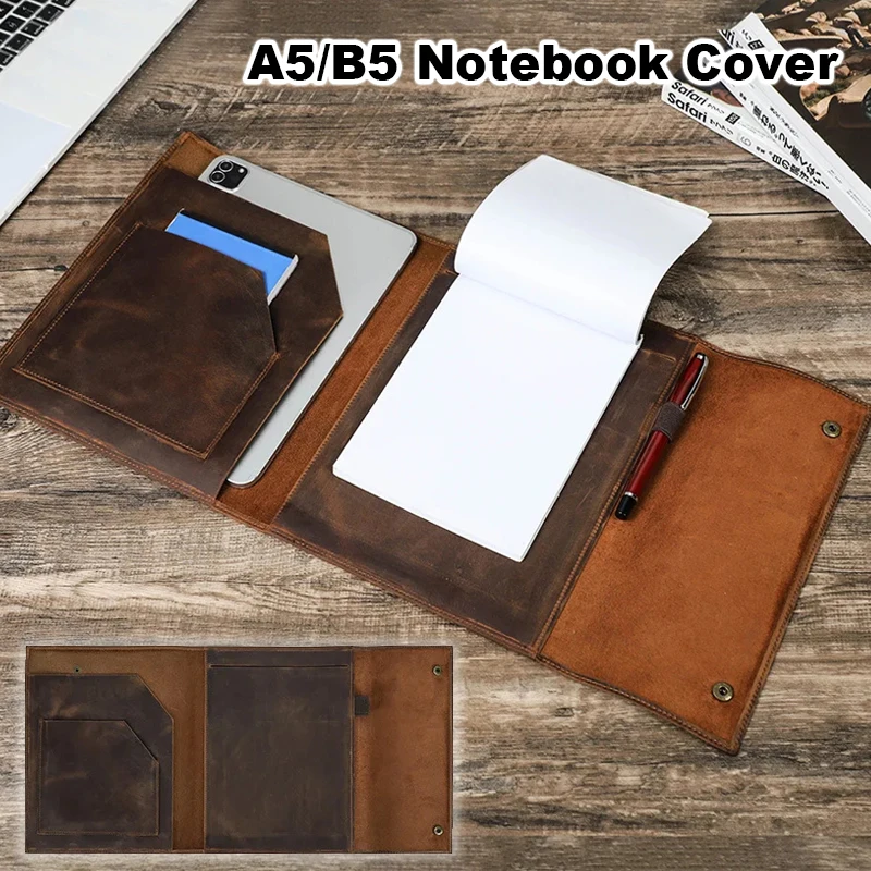 Leather A5/B5 Notebook Cover Card Slots with Pen Slot For Journal notebook IPad Mini Notebook Office School Supplies Accessories