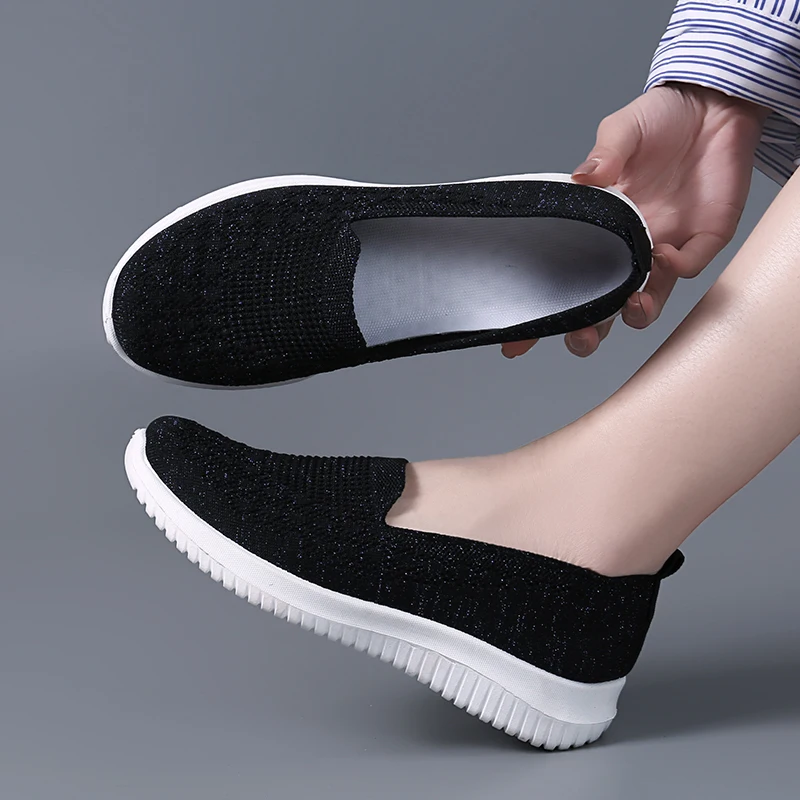 YISHEN Women Casual Shoes Knitting Chunky Flats Slip On Mesh Loafers Lightweight Summer Breathable Socks Shoes Zapatos De Mujer