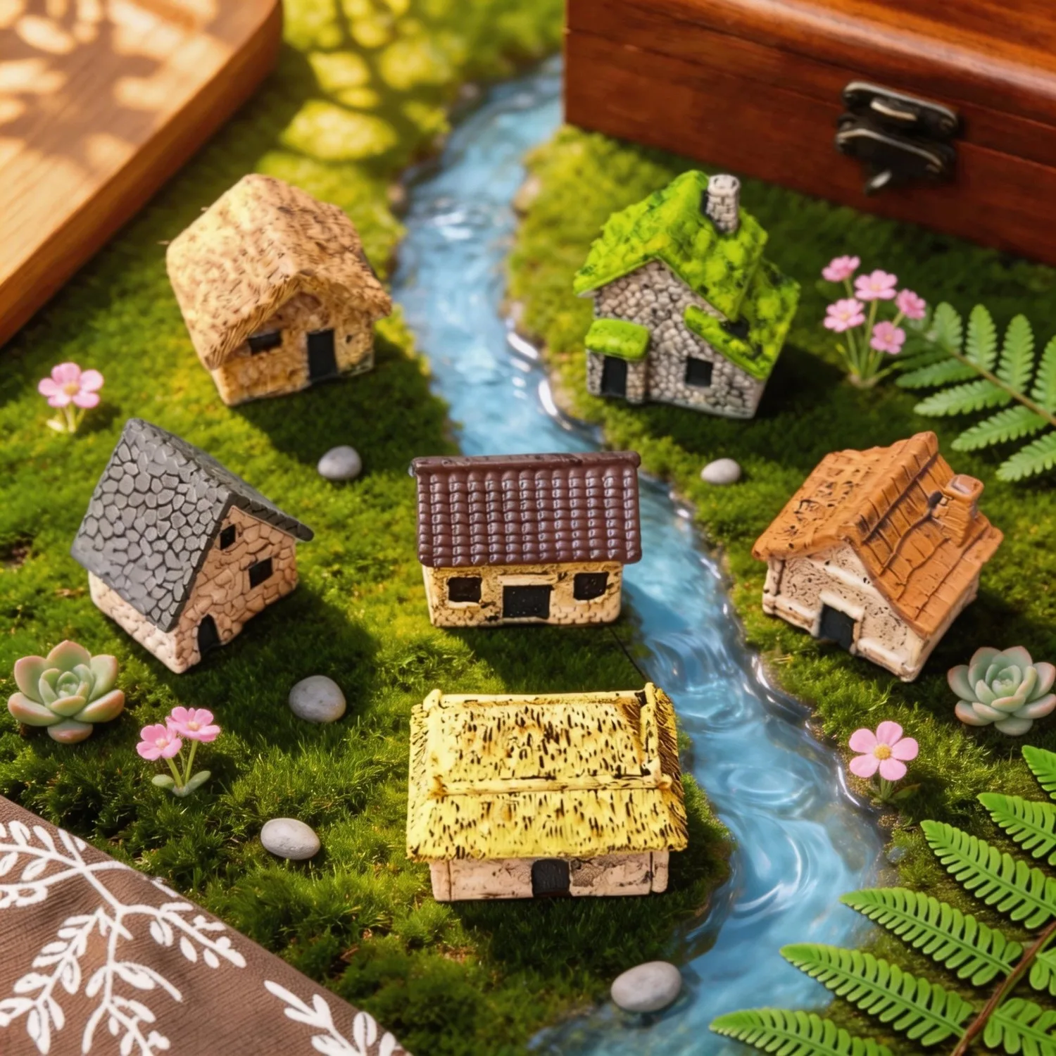 6 Piezas de Figuras de Casas de Paja Retro en Miniatura, Adornos de Resina para Jardín en Miniatura, Mini Casa