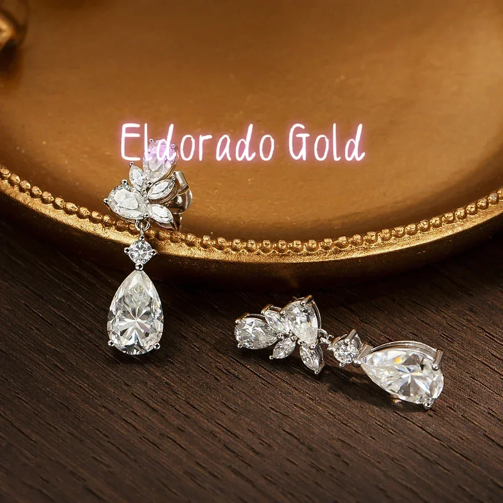 

Eldorado Gold New All Moissanite Earrings for Women Wedding Party Luxury Earring Jewelry s925 Sterling Sliver Plated 18k Gold E