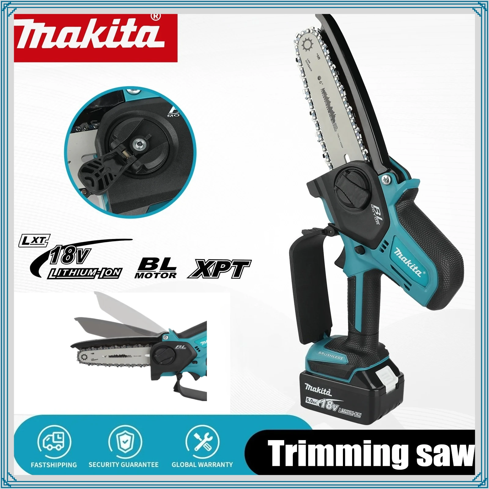 

Электрическая цепная пила Makita, портативная ручная пила для распиловки древесины, садовая пила для обрезки деревьев, 18В, электроинструмент