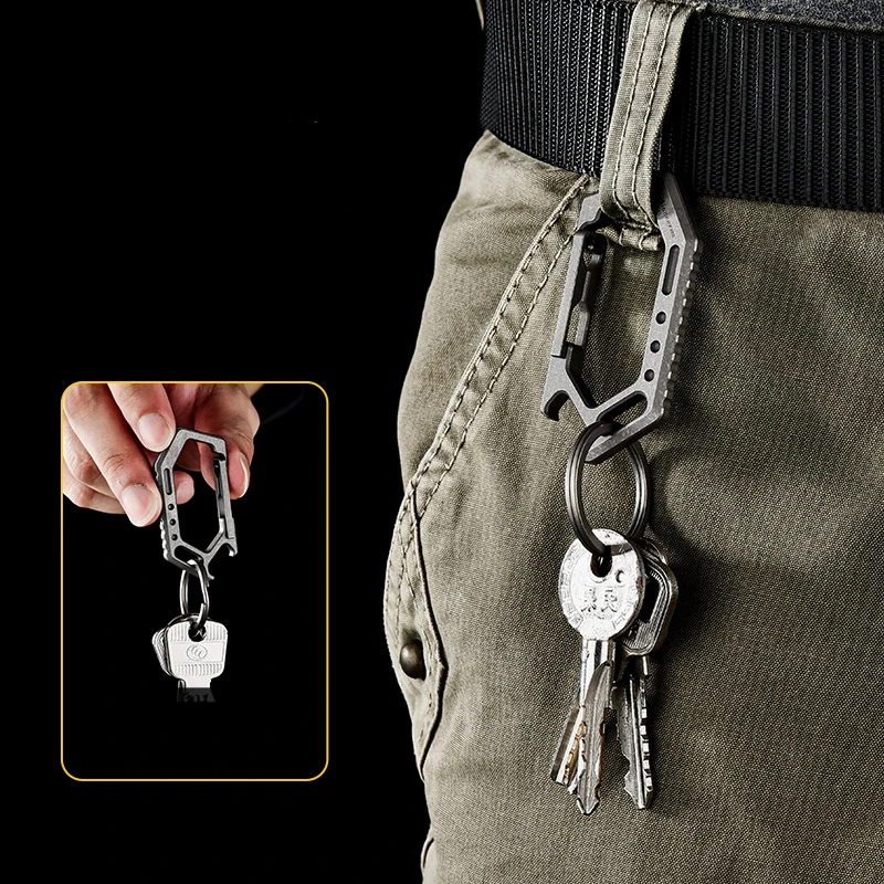 Titanium Alloy Keychain Outdoor EDC Mountain Climbing Buckle, Multifunctional Bottle Opener, Car Keychain