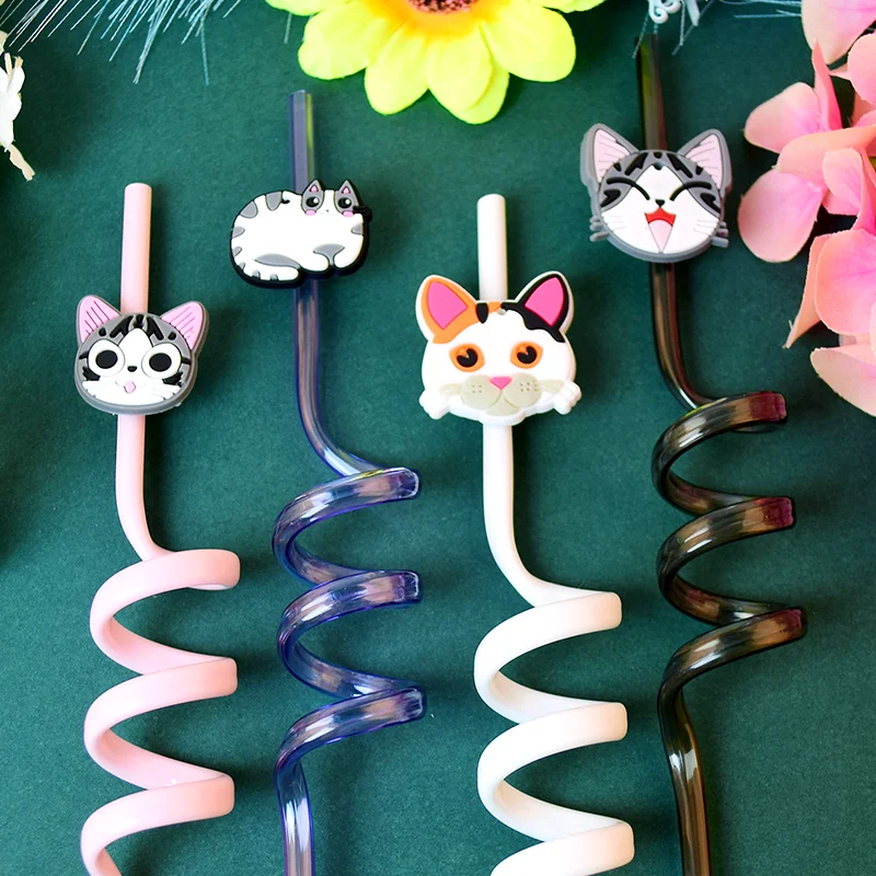 10-pack of spiral straws in kitten shapes. Reusable. Perfect for birthdays, bars, weddings, parties, and other occasions.
