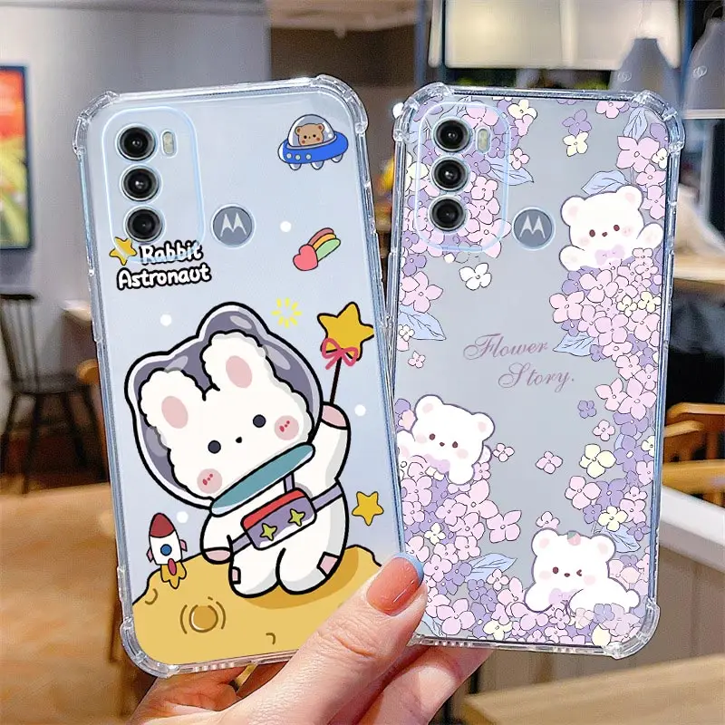 Happy Animal Transparent Phone Case For Motorola Moto G60 G40F G22 G20 G9 G30 E20 E7 Power G42 G52 G10 G82 G53 G9 Power G8 Cover