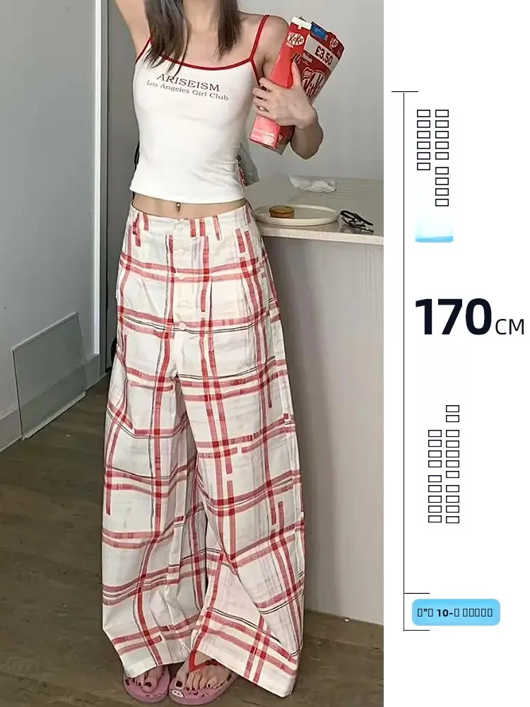 

Женские широкие брюки в клетку большого размера (75), винтажные, прямые, повседневные, свободного кроя, для ранней осени