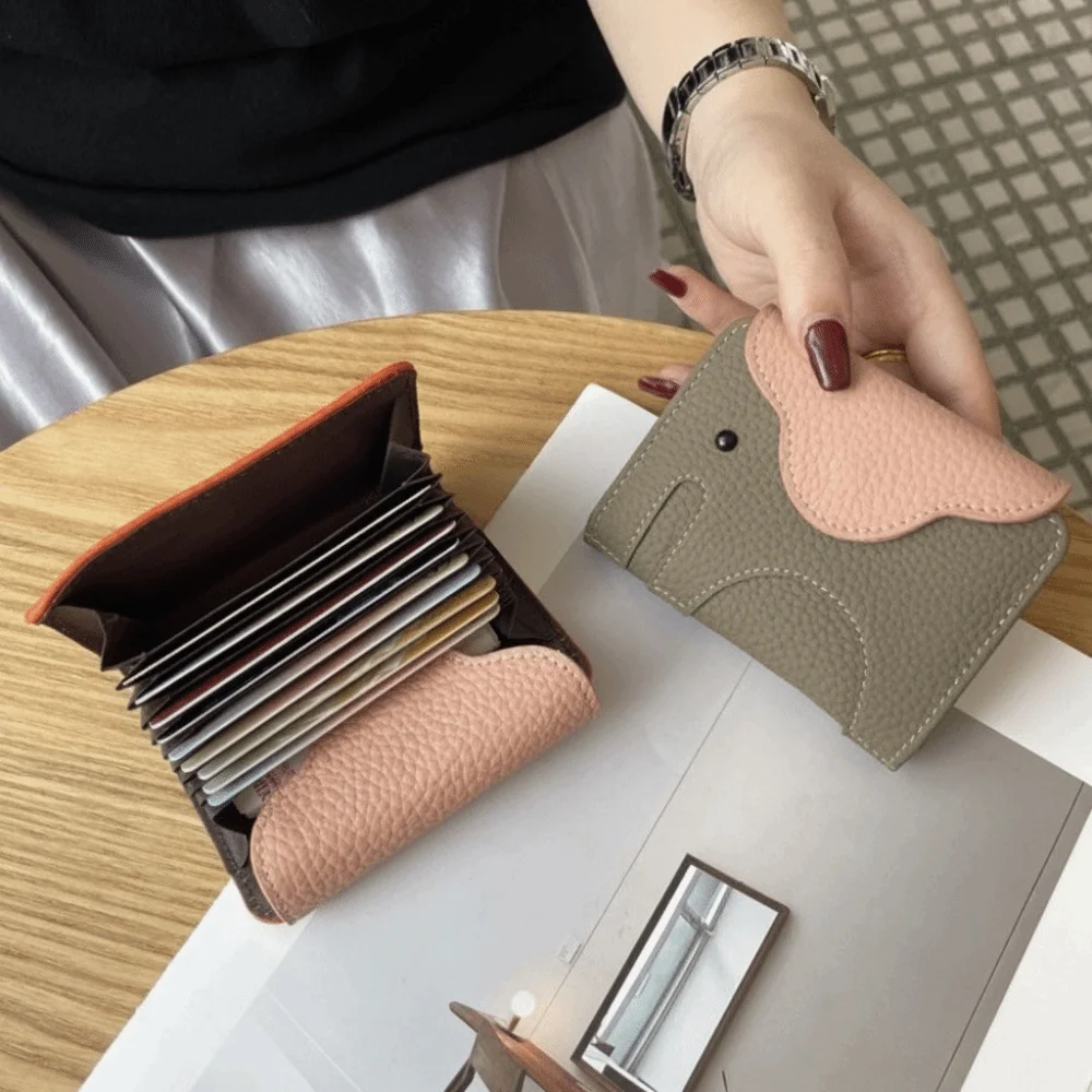 

Portable Cartoon Elephant Wallet Multi-card Slots Leather Organ Card Holder Short Korean Style PU Card Bag Dating