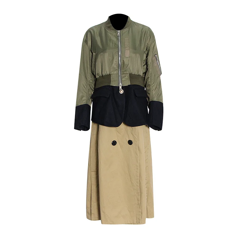 

SuperAen Fashion Coat Women's 2023 Autumn New Splice Contrast Women's Long Trench Coat