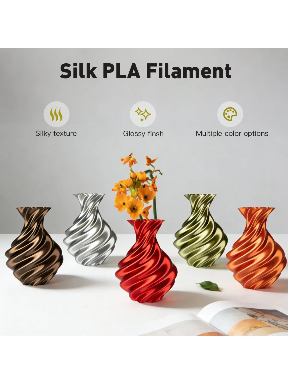 ERYONE 1KG Ultra-Silk PLA Filament do drukarek 3D 1.75mm, Jedwabisty, błyszczący wykończenie, Gładka, lśniąca powierzchnia, Żywe kolory, Szpula 1kg — zdjęcie produktu 7