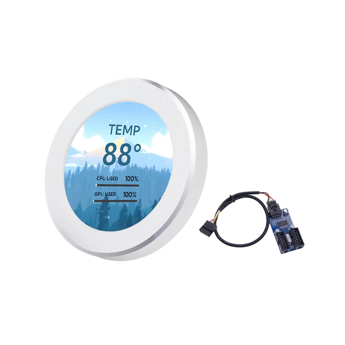 Écran secondaire IPS de 2.1 pouces, 480X480 USB, écran LCD rond refroidi à l'eau, CPU, GPU, RAM, HDD, surveillance blanche