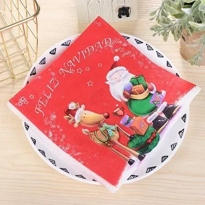 20Pcs/pack Printed Disposable Napkins Christmas Printed Paper Disposable Tableware Napkin Tissues DIY Xmas Party Decoration