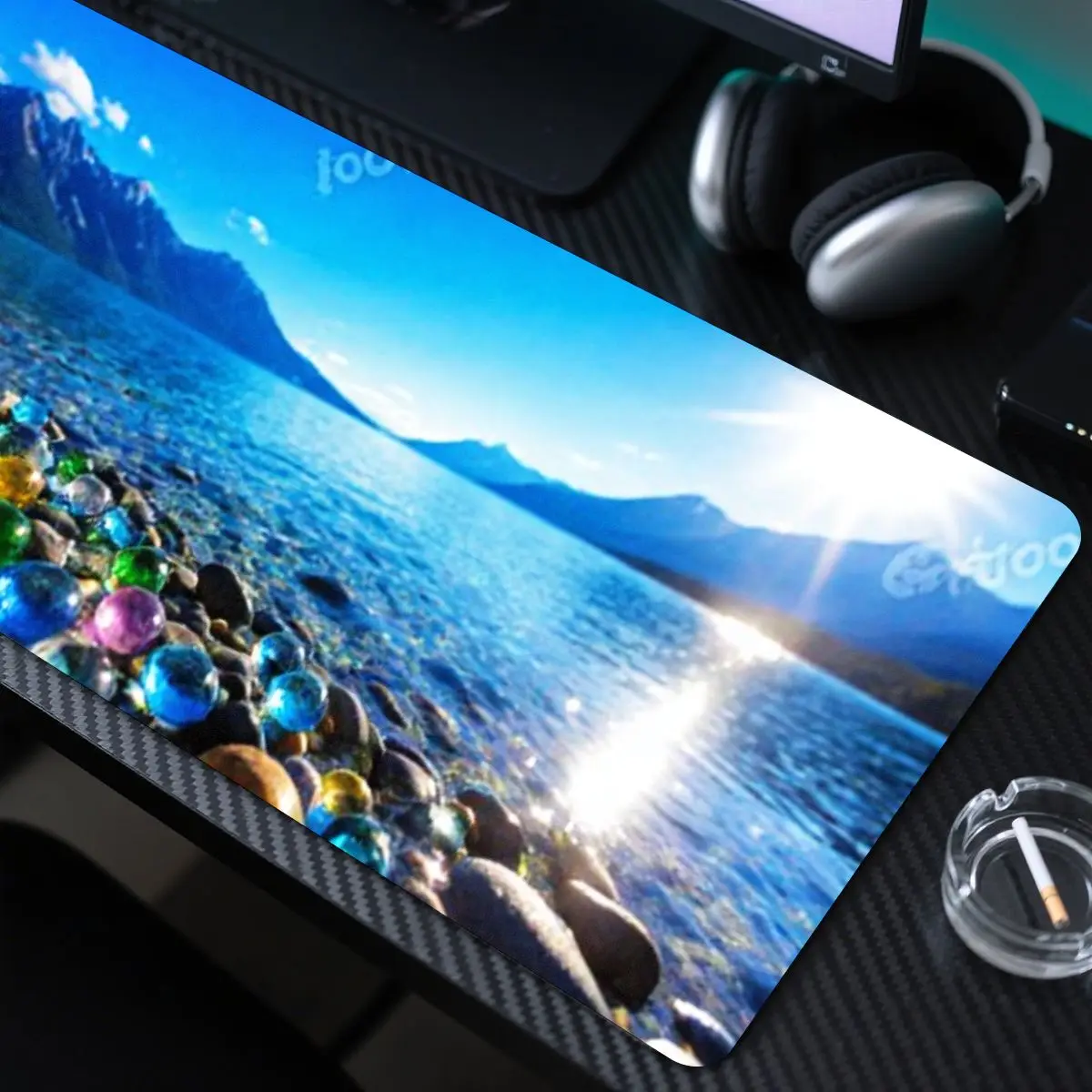 قطعة واحدة من الأحجار الكريمة الملونة ولوحة ماوس البحيرة الخلابة، قاعدة مضادة للانزلاق، طباعة عالية الدقة مثالية للاستخدام المكتبي للألعاب #3