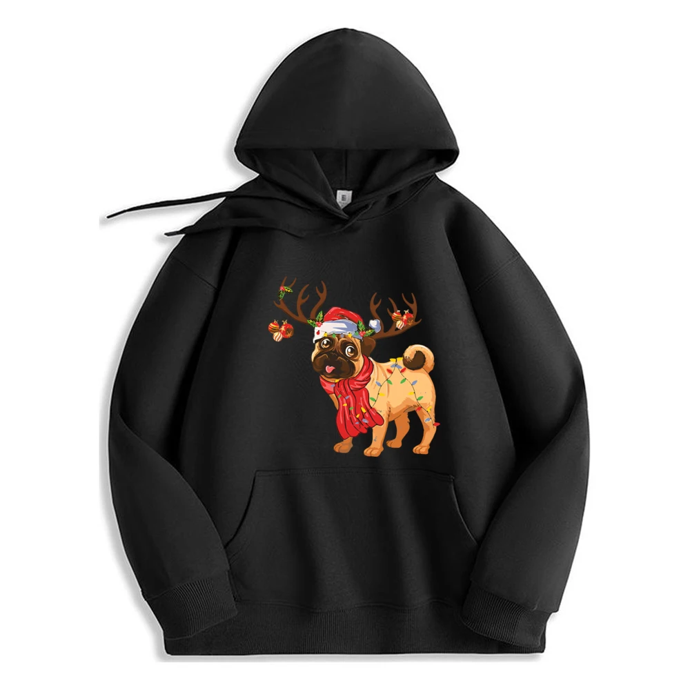 

Pug Christmas Tree Lights Santa Dog Hoodie Luxury Clothing Funny Gifts Streetwear Trendy Design Sweatshirt