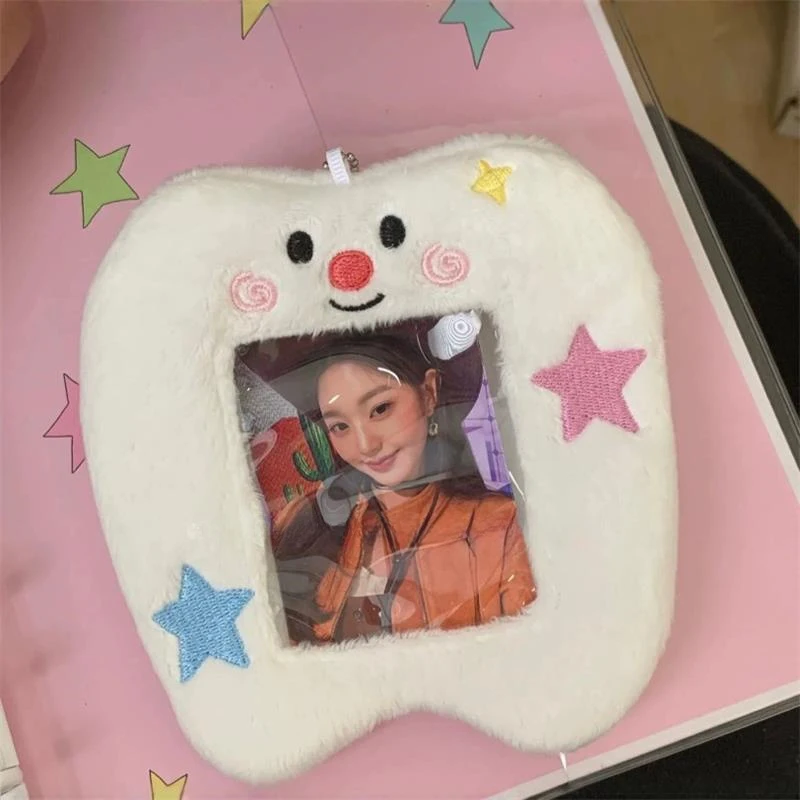 Cute Smiling Teeth Plush Card Holder Idol Photo Display Pendant Portable Photo Storage Card Holder Keychain Bag Pendant