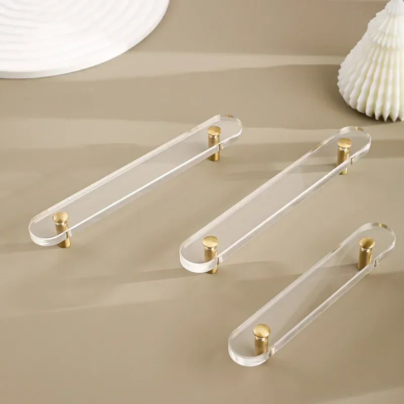 Simple Acrylic Flat Brass Handle Acrylic Cabinet Door Drawer Handle Light Luxury Brass Wardrobe Small Handle Household Hardware