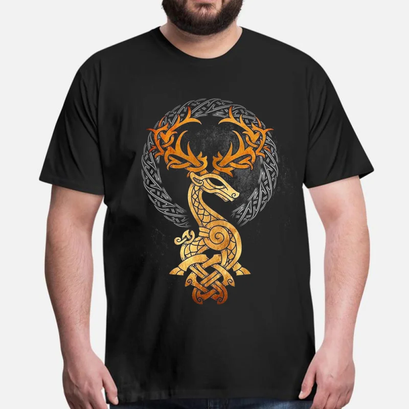 

0415 Celtic style elk Nordic Gift T-Shirt Viking Runes Norse Myths printed Graphic clothes 100% cotton Tee All size tops S-6XL