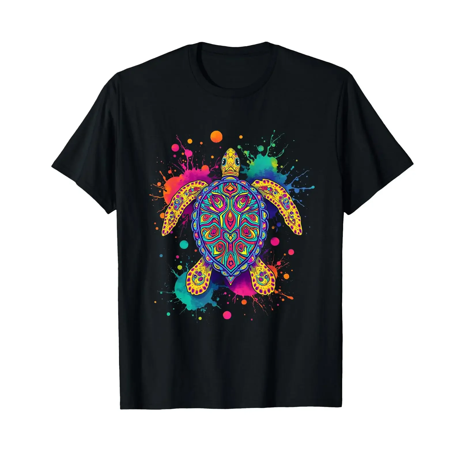 Colourful Turtle Art T Shirt vintage Washed Comfortable Slightly Casual homme Breathable Stylish fashion Stretched