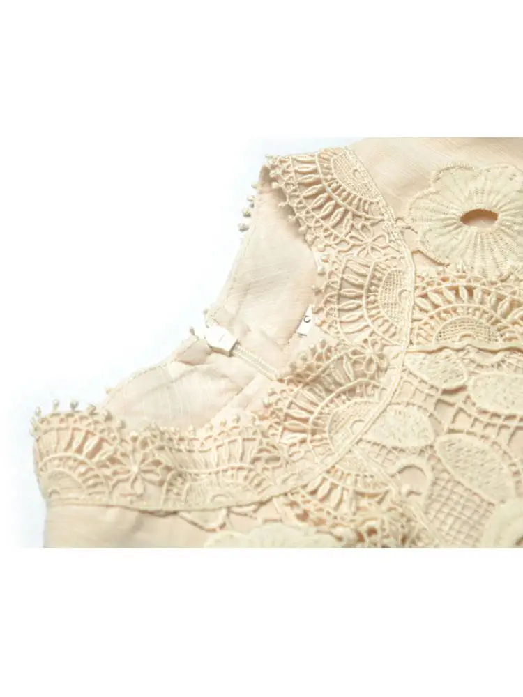 Lady's Long Cake Dress 2025 Spring And Summer Stand Collar Hook Hollow Out Embroidery Pleated Women's X-Long Dresses