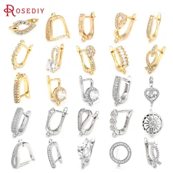 18K Gold Color Latão e Zircão com Stud Pin Brincos Ganchos Fechos Diy Jóias Fazendo Suprimentos Brincos Acessórios para Mulheres