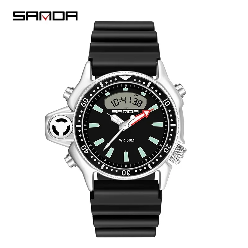 SANDA Homens Casual LED Relógios Digitais Moda Esporte Dual Display Relógio de Pulso de Quartzo Ao Ar Livre À Prova D 'Água Militar Mens Relógios de Pulso