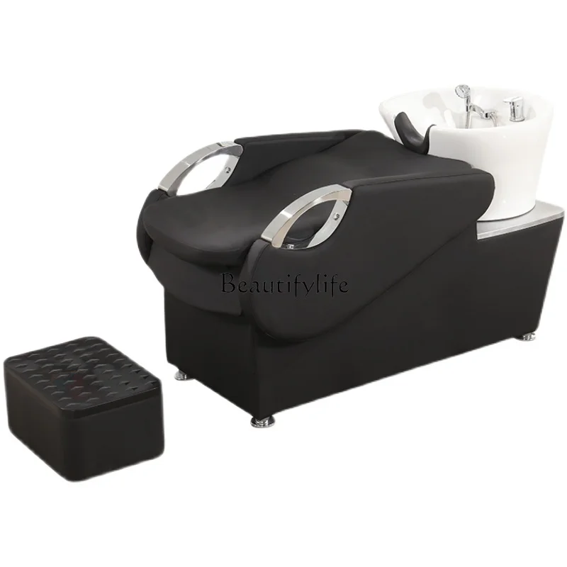 

Lying Half Barber Shop Ceramic Basin for Hair Washing Station Flushing Multifunctional Massage Couch