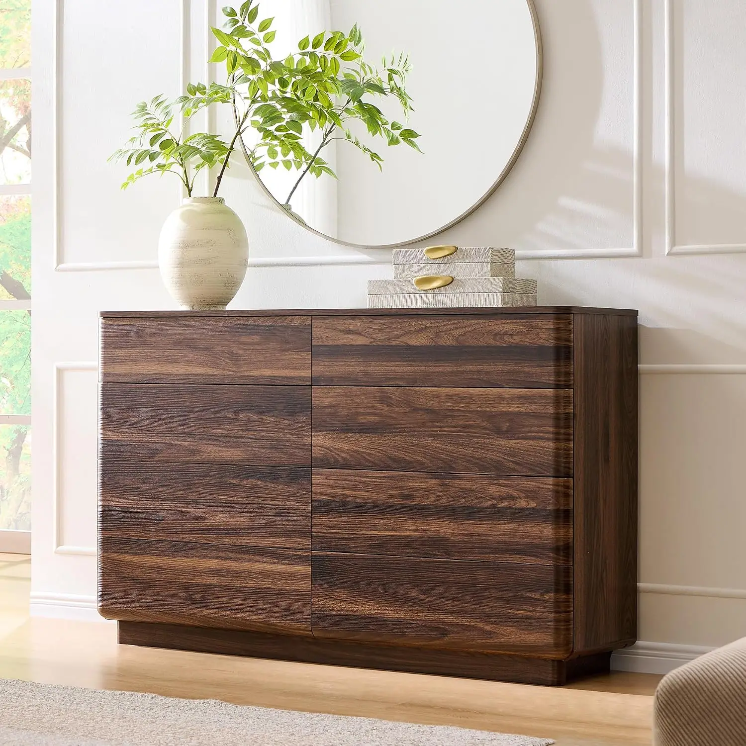 Modern 8 Drawer Dresser, 52 Inch Push-to-Open Wood Chest with Large Drawers for Bedroom & Living Room, Brown, Customized