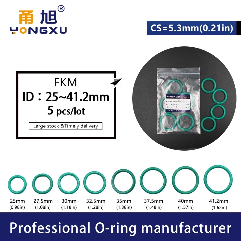 Thickness CS3.55/5.3mm Green FKM O-ring FPM fluorine rubber sealing gasket elasticity rubber washer ring Spot wholesale