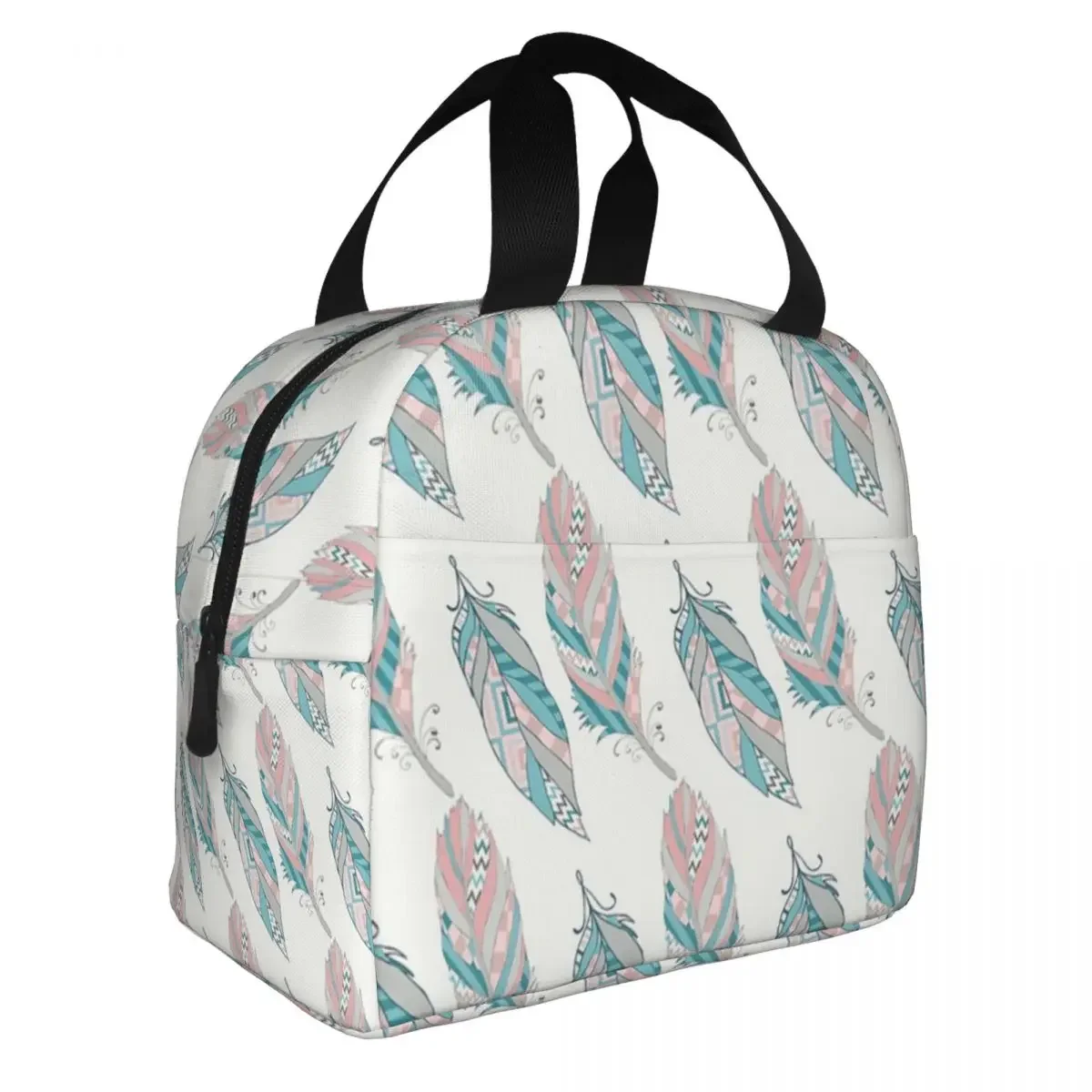 Lunch Bags for Women Kids 80's Style America Feathers Thermal Cooler Portable Picnic Canvas Lunch Box Bento Pouch