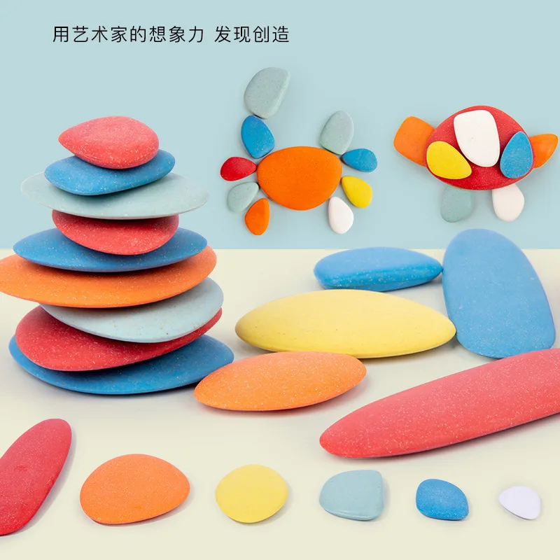 Wooden Building Block Colored Stone New Baby Toys Creative Educational Toys Nordic Style Stacking Game Rainbow Stone Wooden Toys