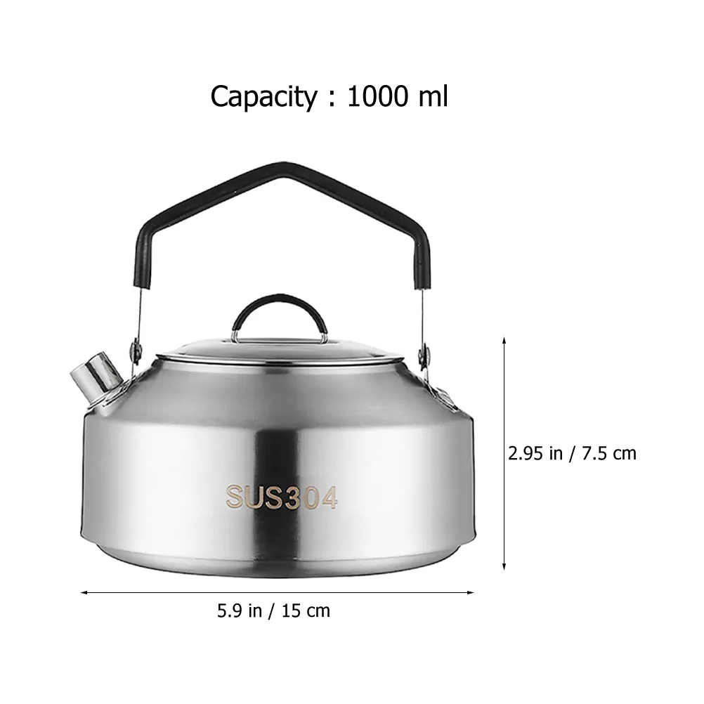 Stainless Steel Camping Kettle Portable Outdoor Tea Kettle Stovetop Water Boiler Hiking Cookware