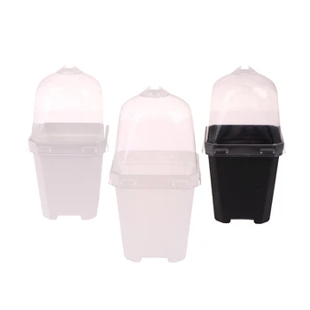 湿度ドーム付きの小さな正方形の植木鉢,透明な庭の鍋,正方形の植木鉢,5個