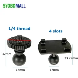 17mm Ball Head To 1/4 Inch Screw 4-button Convert Connector 360 Rotation Tripod Holder Adapter for Car DVR Mobile Phone Bracket