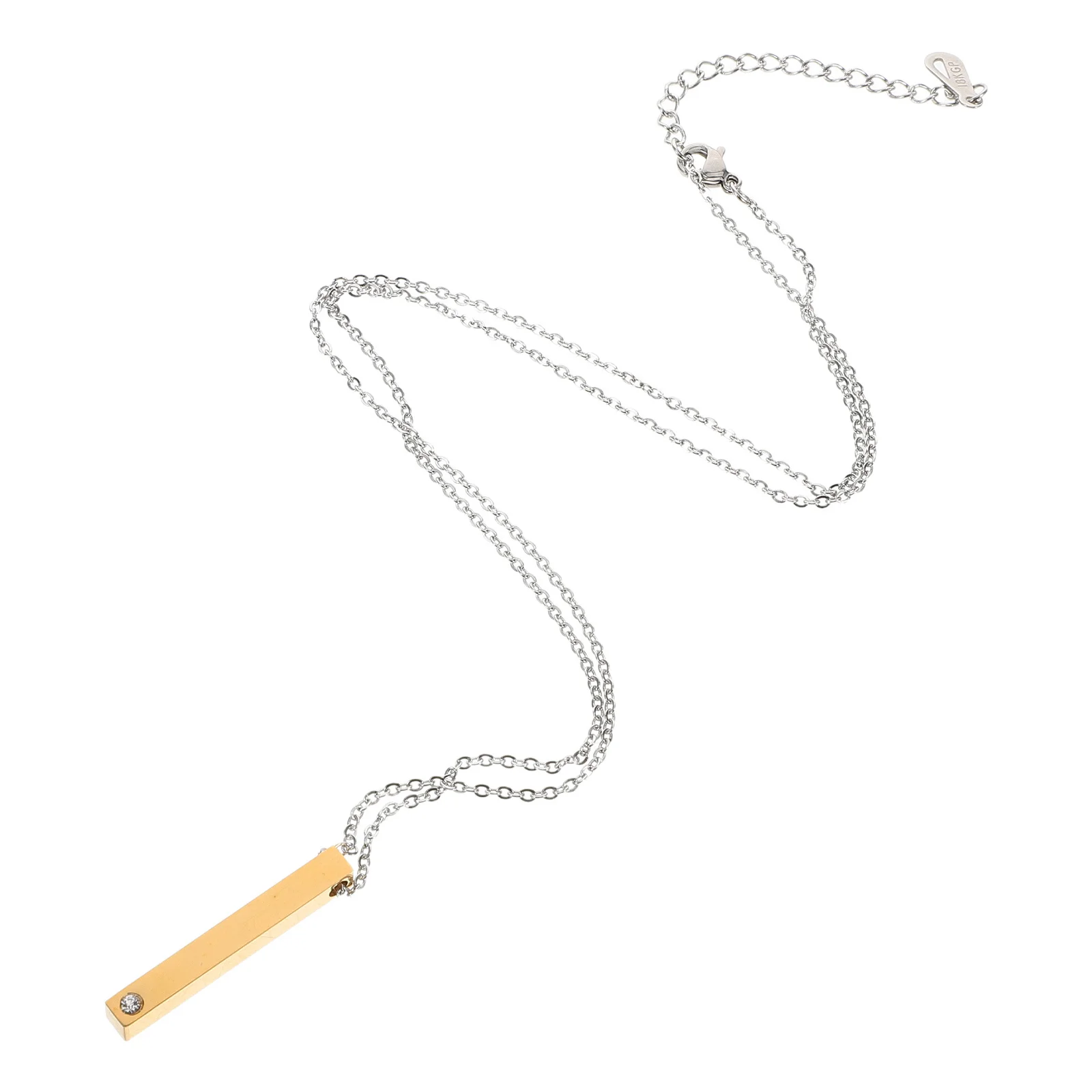 Vertical Bar Pendant Necklace Stainless Steel Couple Jewelry Rhinestones DIY Craft Valentine's Day Mothers Day