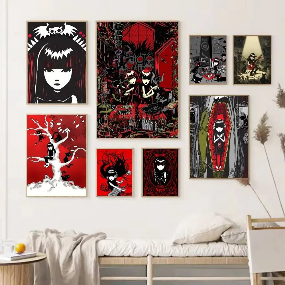 Cartoon Black Girl E-Emily the Strange Manga Poster Self-adhesive Art Waterproof Paper Sticker Coffee House Bar Room Wall Decor