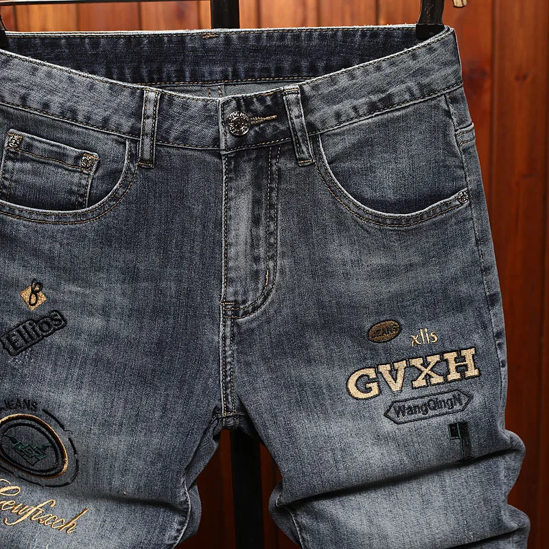 2025 New Summer Thin Denim Shorts Men's Trendy Embroidered Printed Light Luxury High end Fashion Pentagram Pants