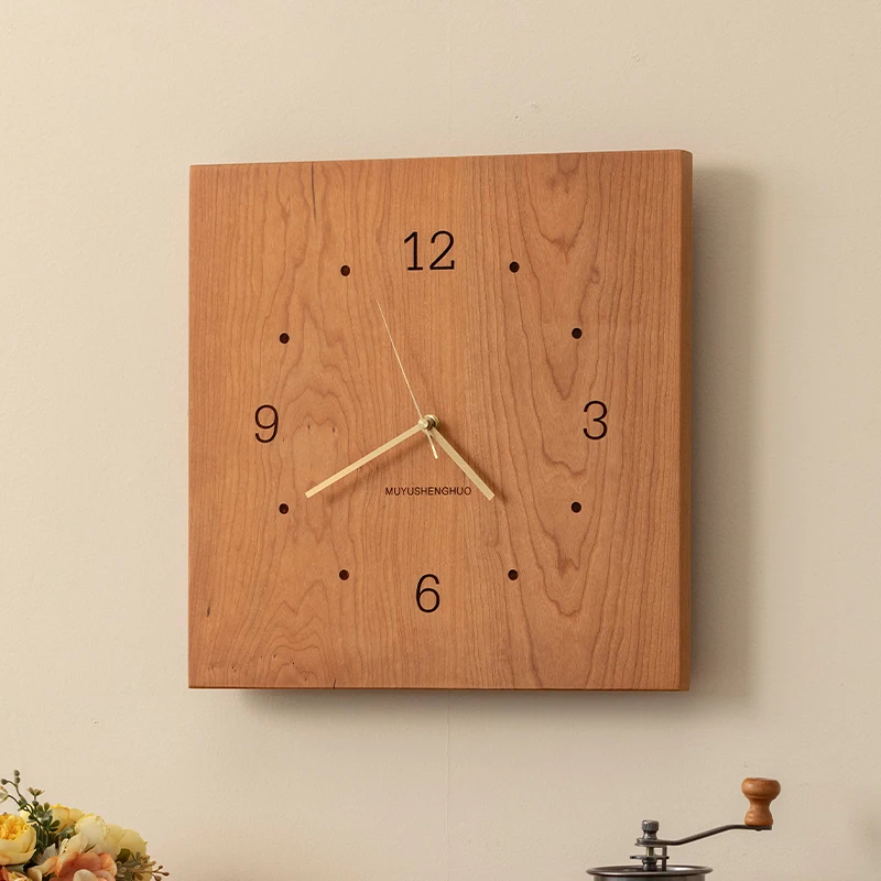 

Solid wood whole wood log living room Nordic creative light luxury wall clock silent square clock