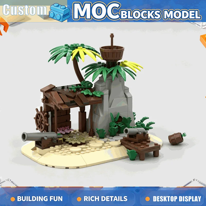 249PCS Tropical Shipwreck Island Building Blocks DIY Assembly Seaside Adventure Scene Palm Tree Boat Model Creative Collection