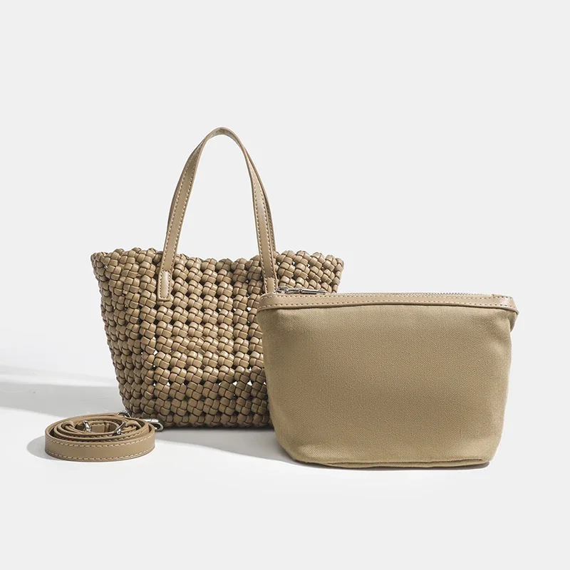 

Large Capacity Women Tote Bag 2025 Casual PU Leather Shoulder Bag Open Pocket Luxury Woven Design