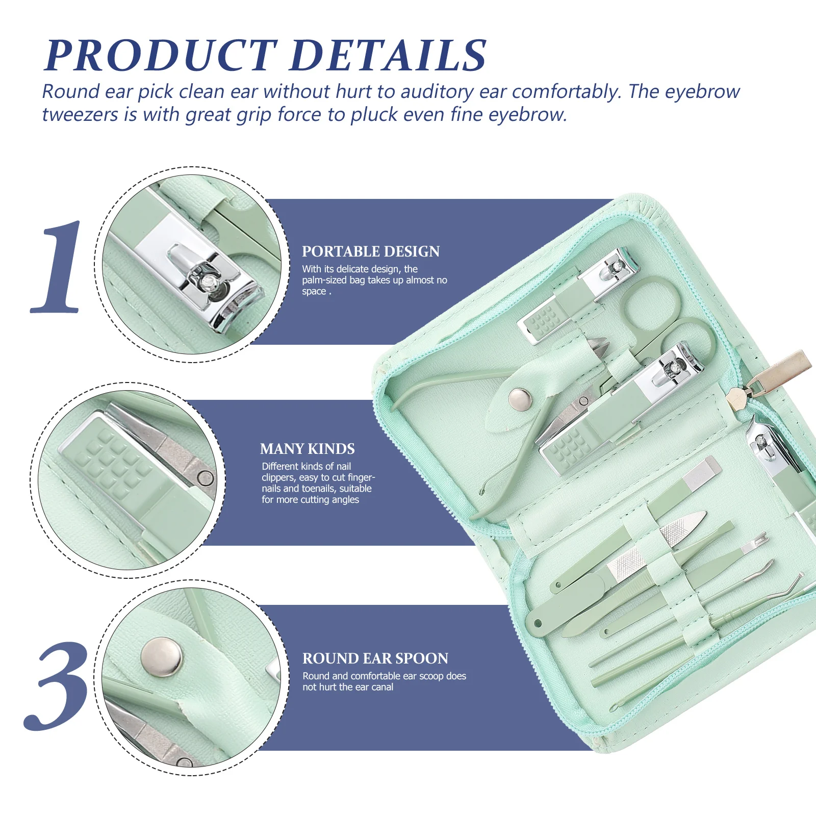 1세트 스테인리스 스틸 손톱깎이 세트 전문가용 다기능 매니큐어 페디큐어 키트 휴대용 손톱 클리너 눈썹 핀셋