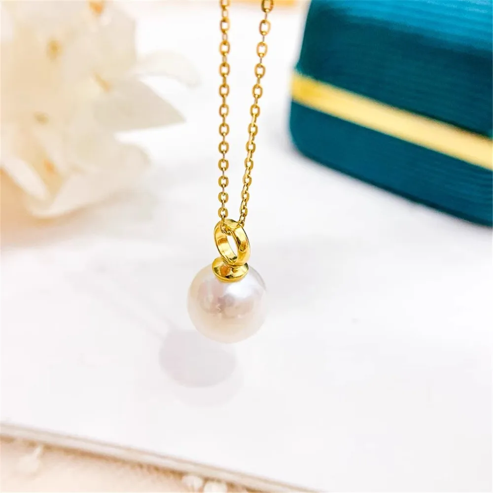 DIY Pearl Accessories S925 Sterling Silver Pendant Empty Support K Gold Jade Stone Pendant Fit 8-12mm Round D003