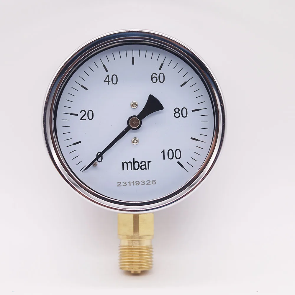 G1/2 mbar gauge 0-10mbar 40mbar 60mbar 100mbar 200mbar 500mbar 1000mbar gas pressure 100mm diameter gauge mbar pressure meter