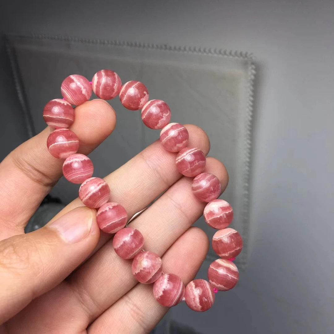 

Natural Red Rhodochrosite Rose Women Bracelet 10.5mm Fashion Men Rhodochrosite Jewelry Fashion Certificate AAAAA