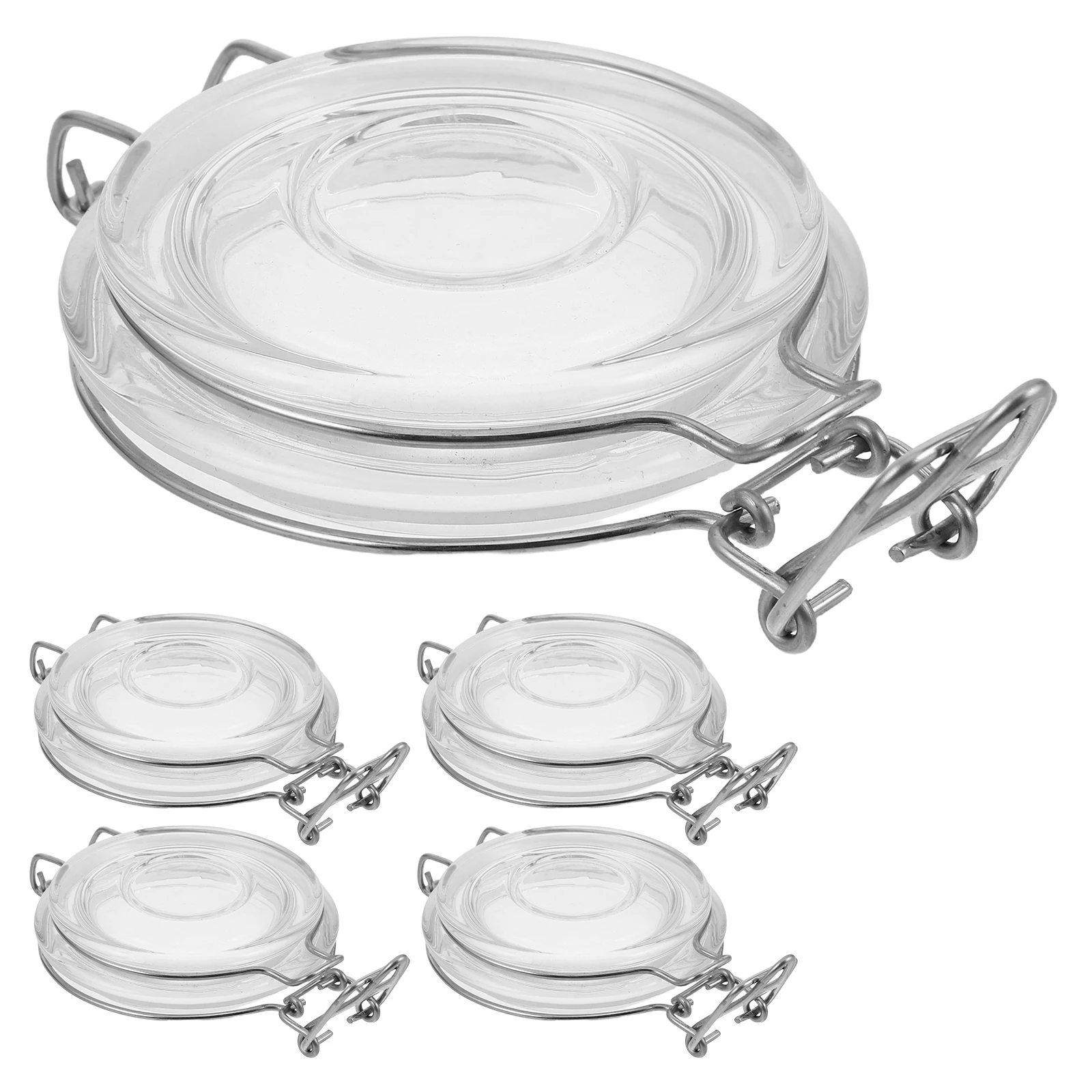 

5pcs Replacement Jar Lids For Wide Mouth Mason Glass Canning Lids Canisters Caps With Wire Locking Clamp Clear Leak Bottle Cover