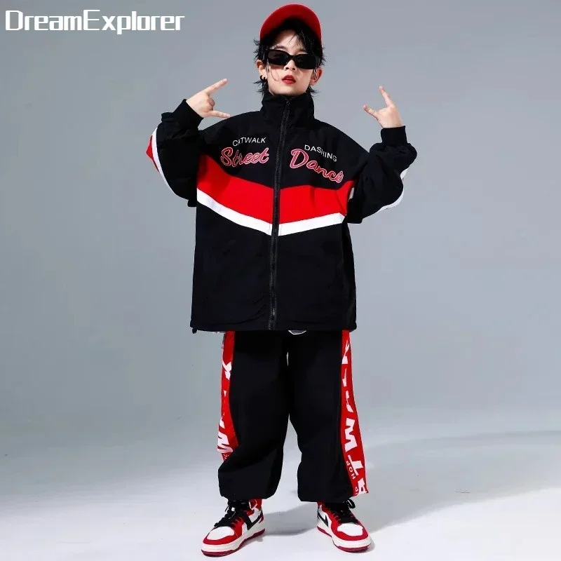 Kids Hip Hop Contrast Coat Joggers Pants Boys Street Dance Jacket Outfits Girls Streetwear Sport Uniform Child Jazz Clothes Sets