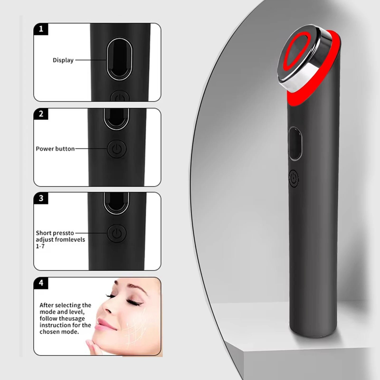 NOWY 7-kolorowy Booster Pro LED do terapii światłem na twarz, różdżka do pielęgnacji oczu, masażer oczu z czerwonym światłem, narzędzie do pielęgnacji skóry i odmładzania z niebieskim światłem