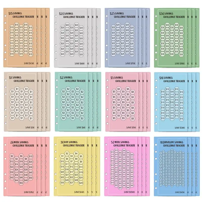 Carpeta de desafío de ahorro de dinero, rastreador para carpetas A6, tarjetas de Desafío de Ahorro